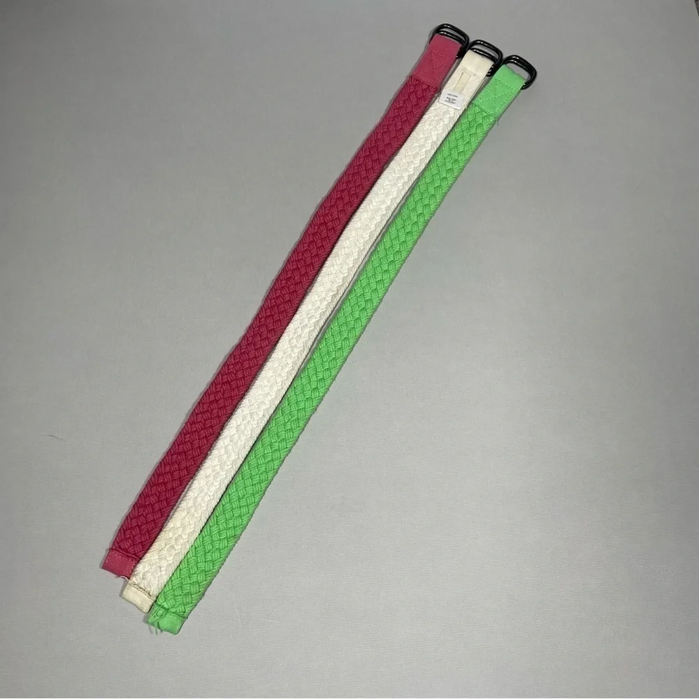 Bundle of 3 cotton belts, pink green, white
